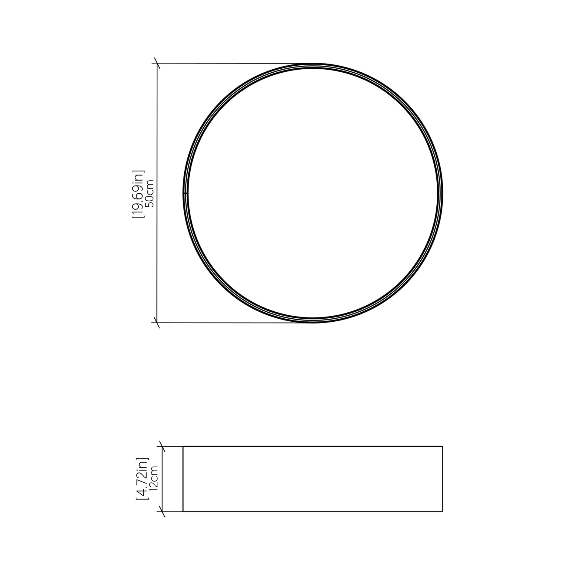 Cylindrical LED Flush Mount Ceiling Light - line drawing.