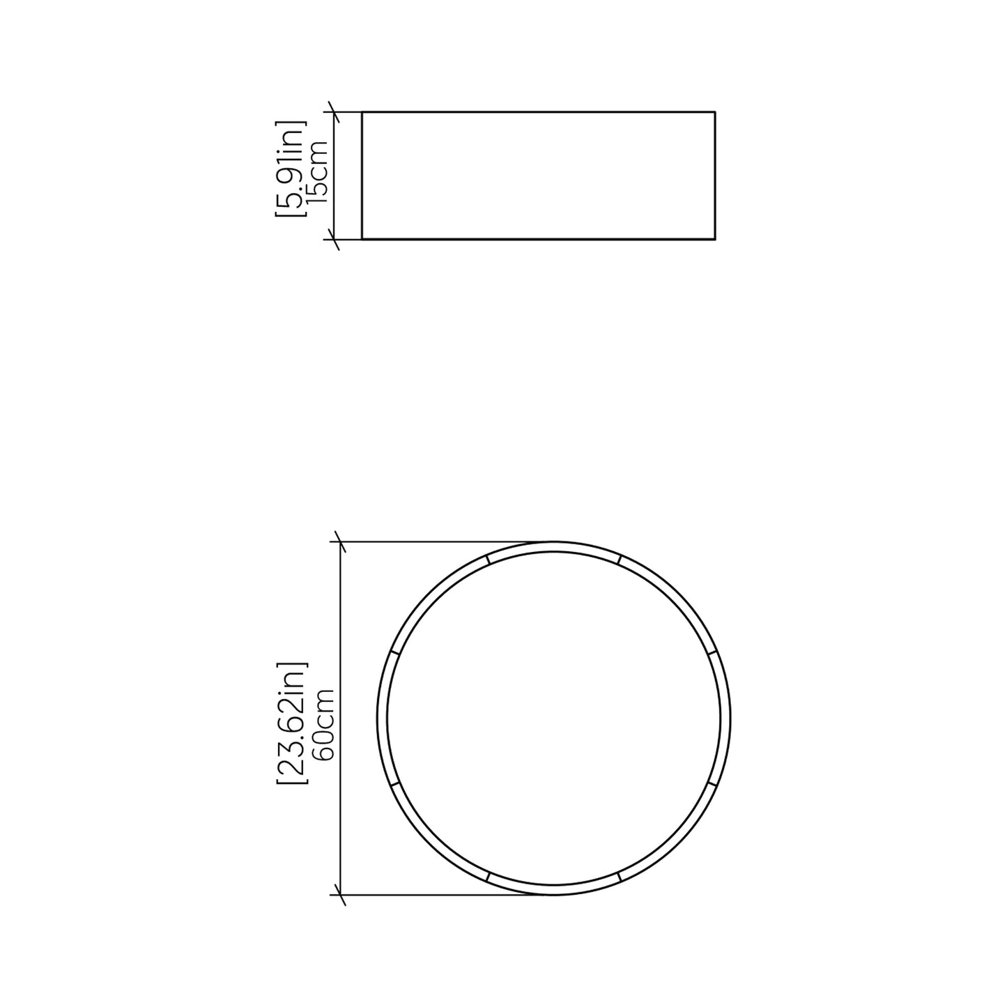 Cylindrical LED Flush Mount Ceiling Light - line drawing.
