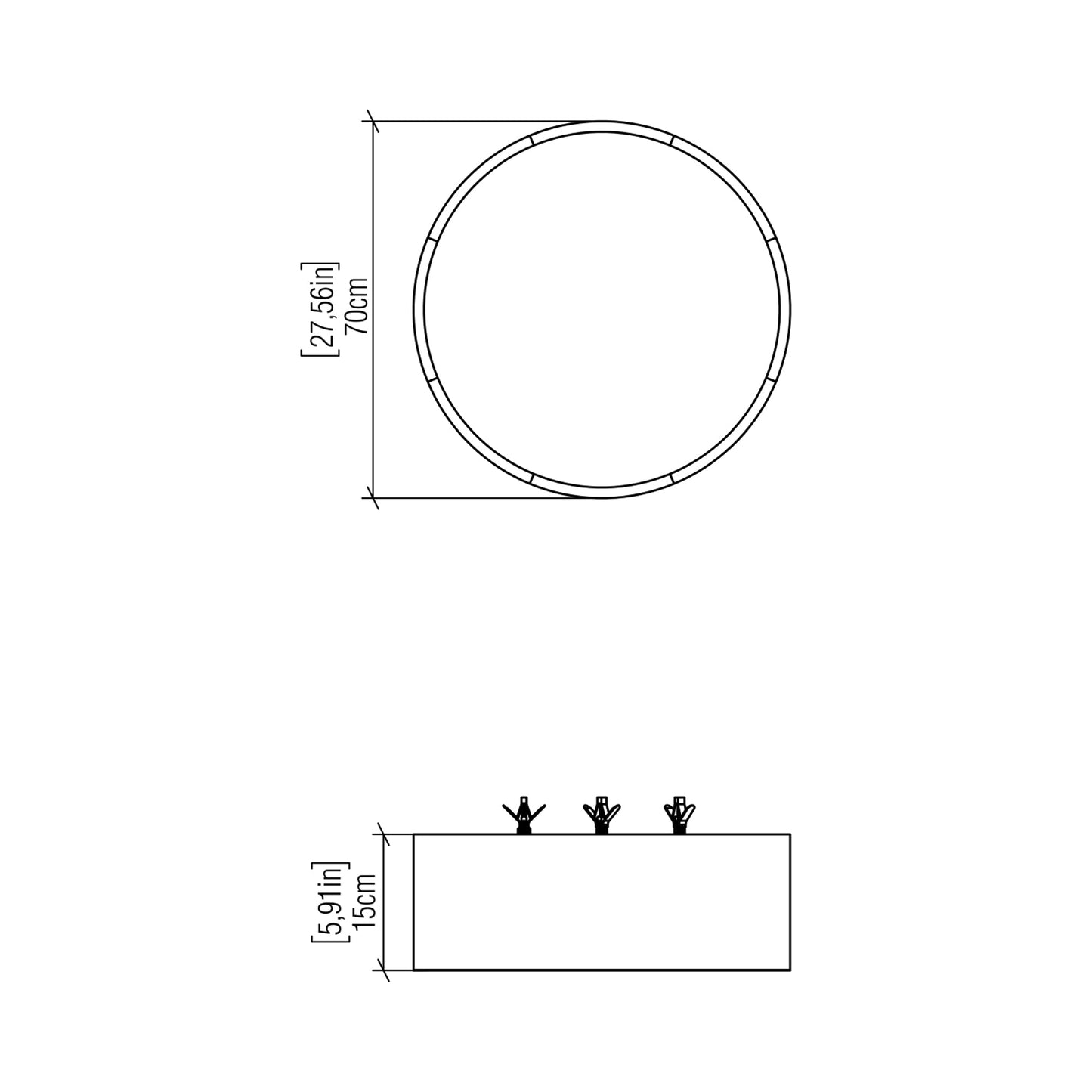 Cylindrical LED Flush Mount Ceiling Light - line drawing.