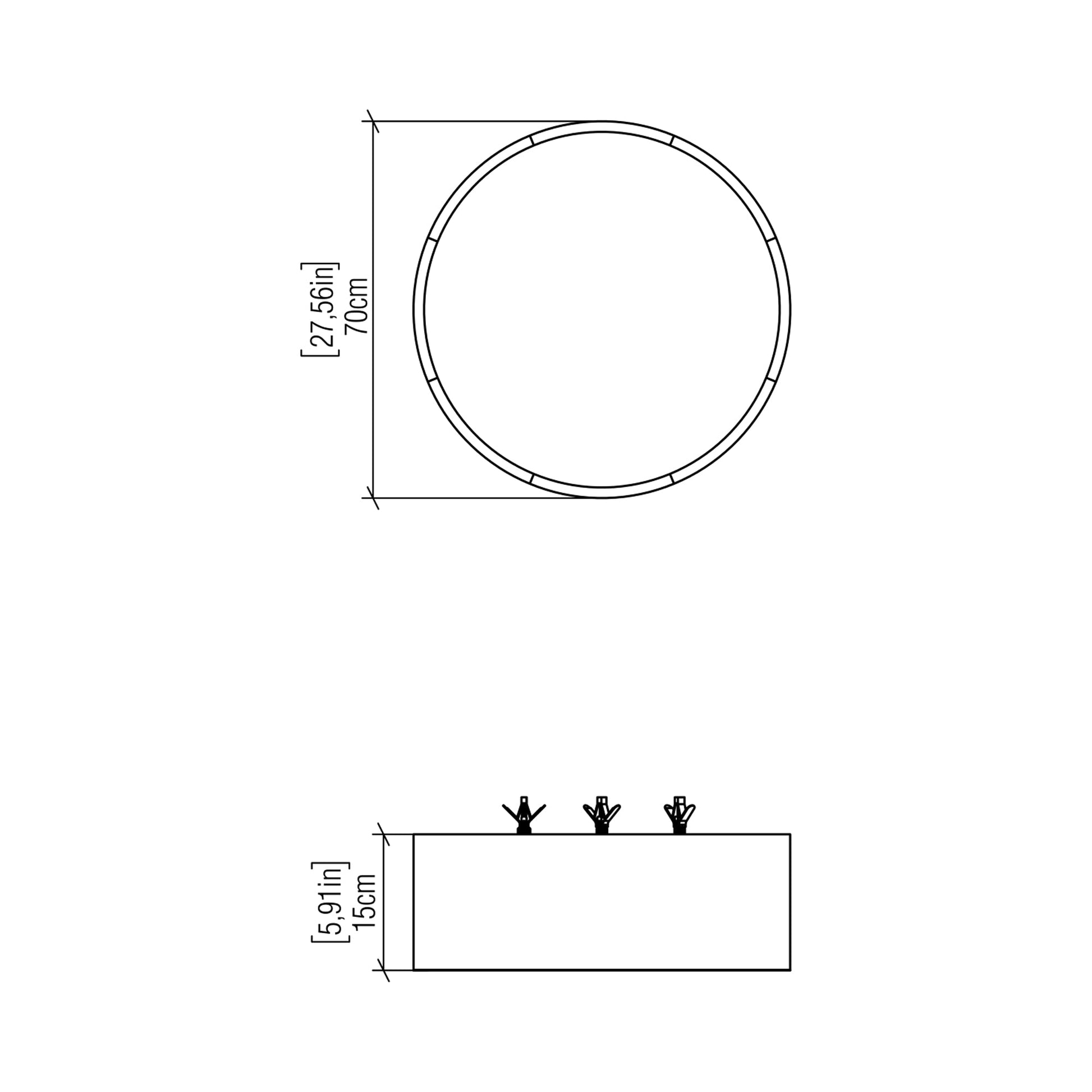 Cylindrical LED Flush Mount Ceiling Light - line drawing.