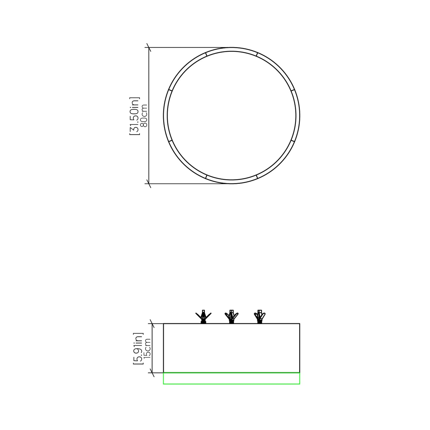 Cylindrical LED Flush Mount Ceiling Light - line drawing.