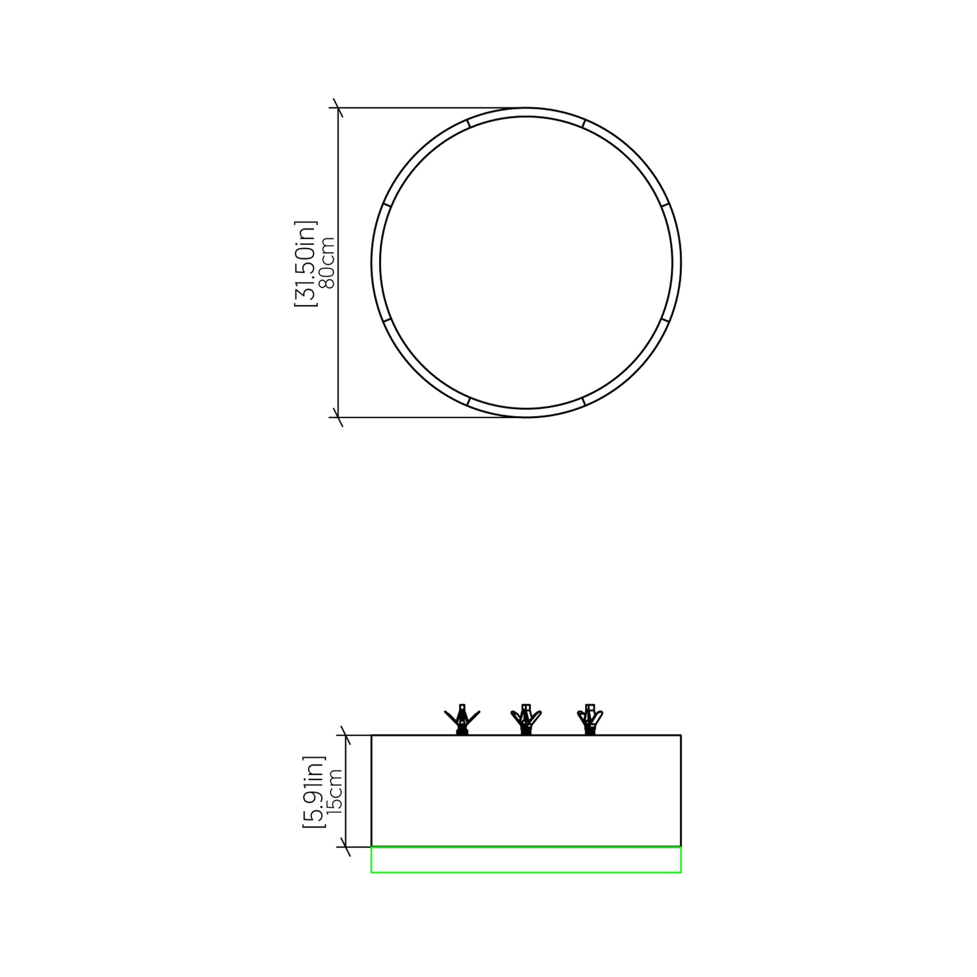 Cylindrical LED Flush Mount Ceiling Light - line drawing.