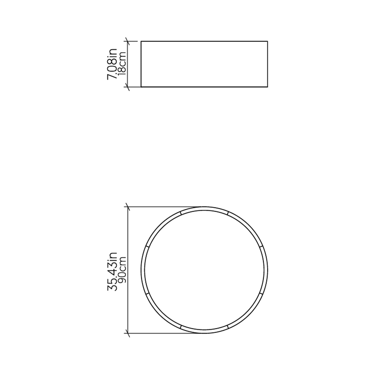 Cylindrical LED Flush Mount Ceiling Light - line drawing.
