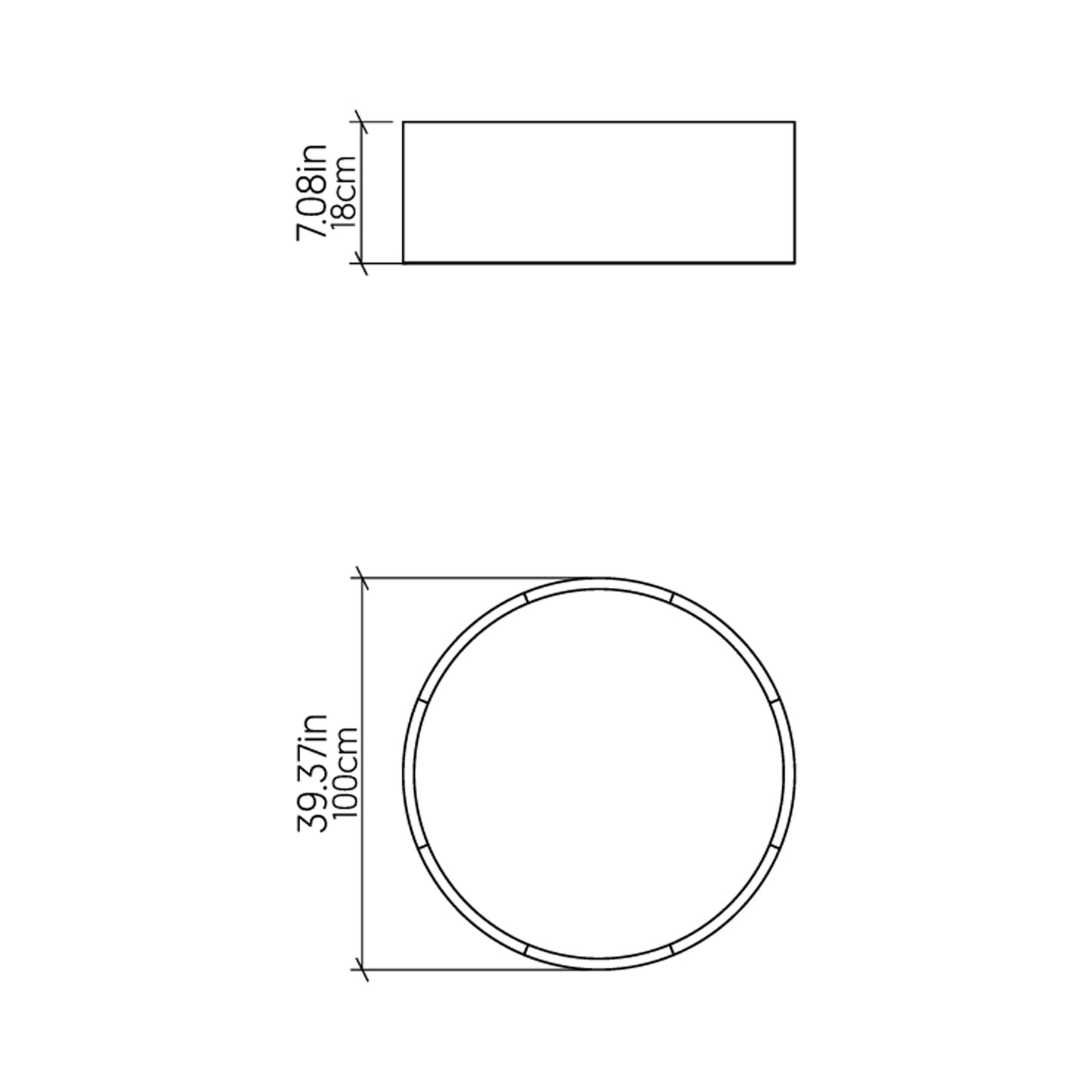 Cylindrical LED Flush Mount Ceiling Light - line drawing.