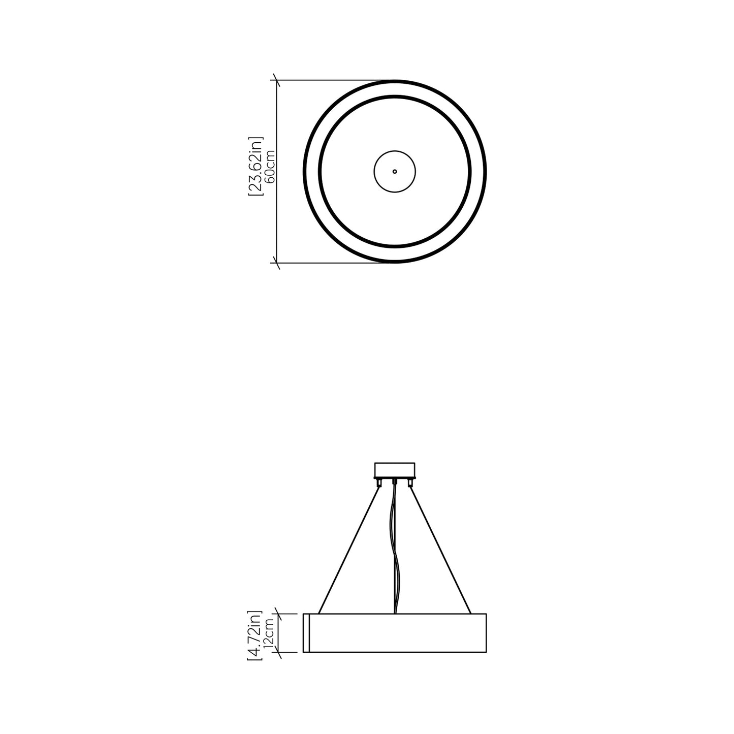 Cylindrical LED Pendant Light - line drawing.