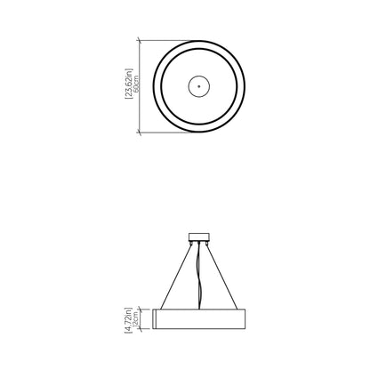 Cylindrical LED Pendant Light - line drawing.