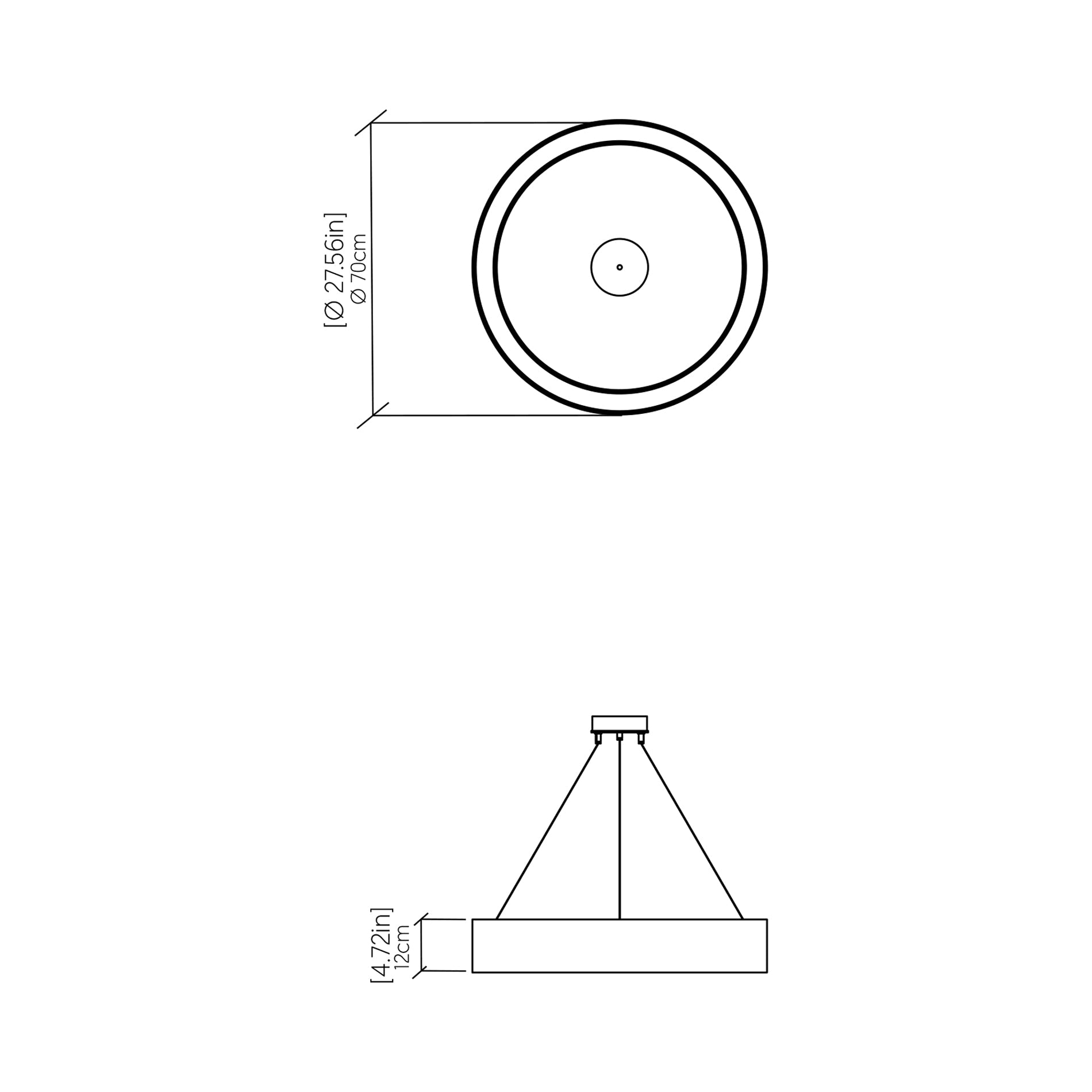 Cylindrical LED Pendant Light - line drawing.