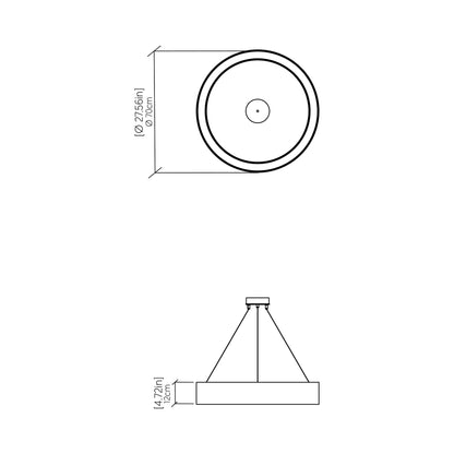 Cylindrical LED Pendant Light - line drawing.