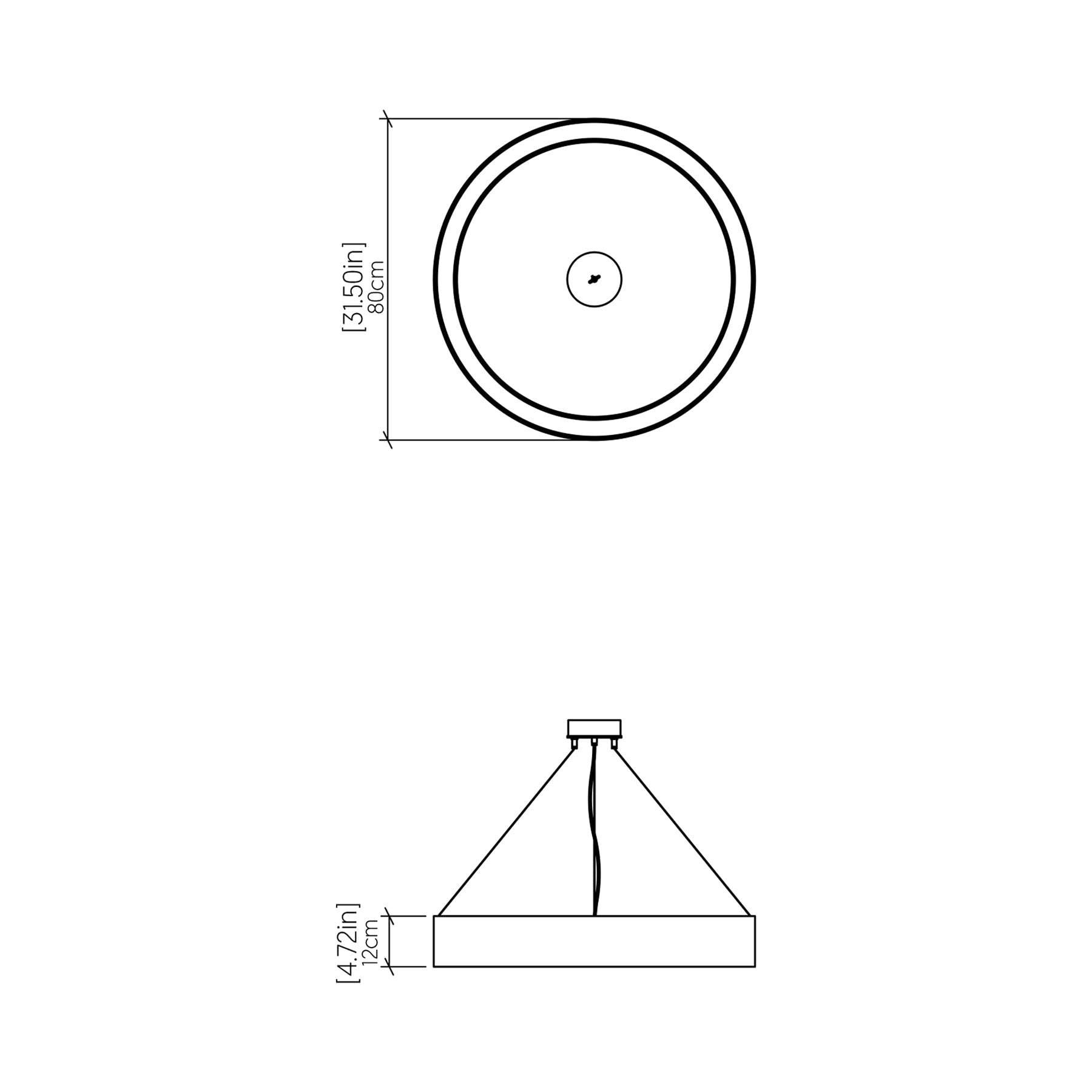 Cylindrical LED Pendant Light - line drawing.
