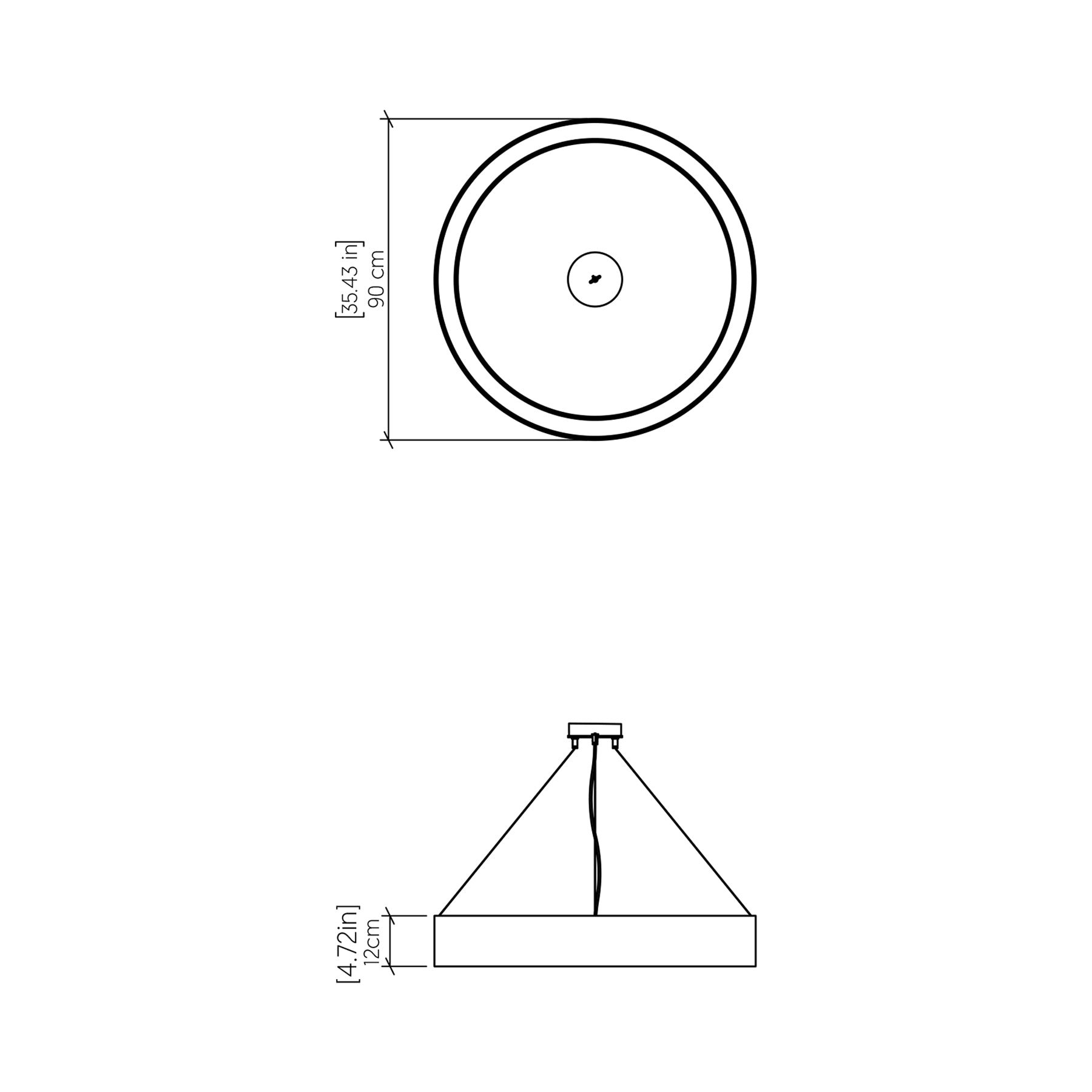 Cylindrical LED Pendant Light - line drawing.