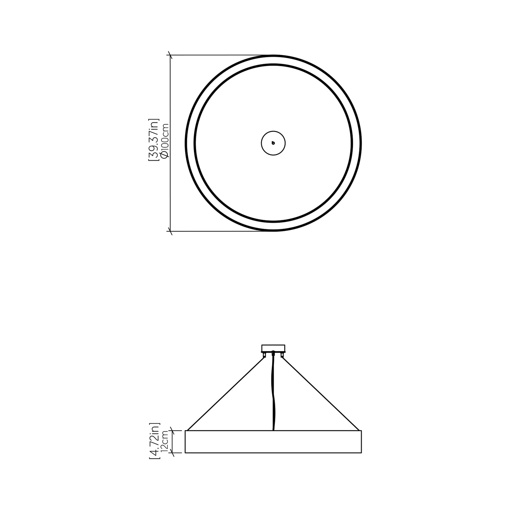 Cylindrical LED Pendant Light - line drawing.