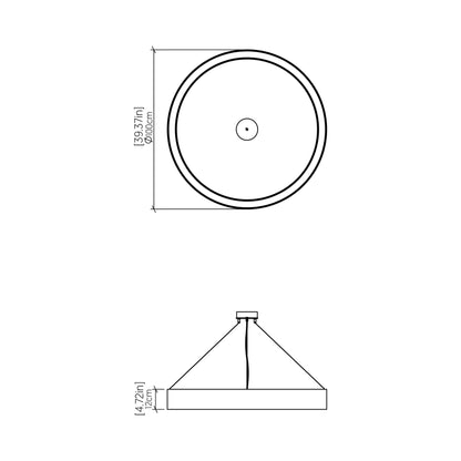 Cylindrical LED Pendant Light - line drawing.