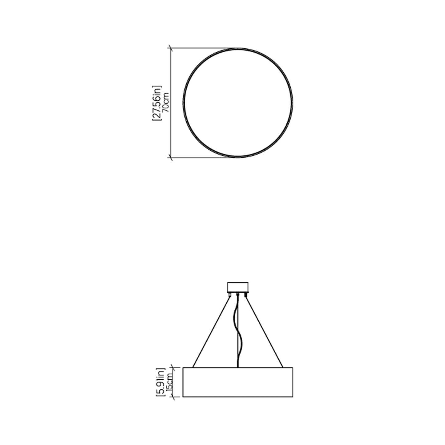 Cylindrical Small LED Pendant Light - line drawing.