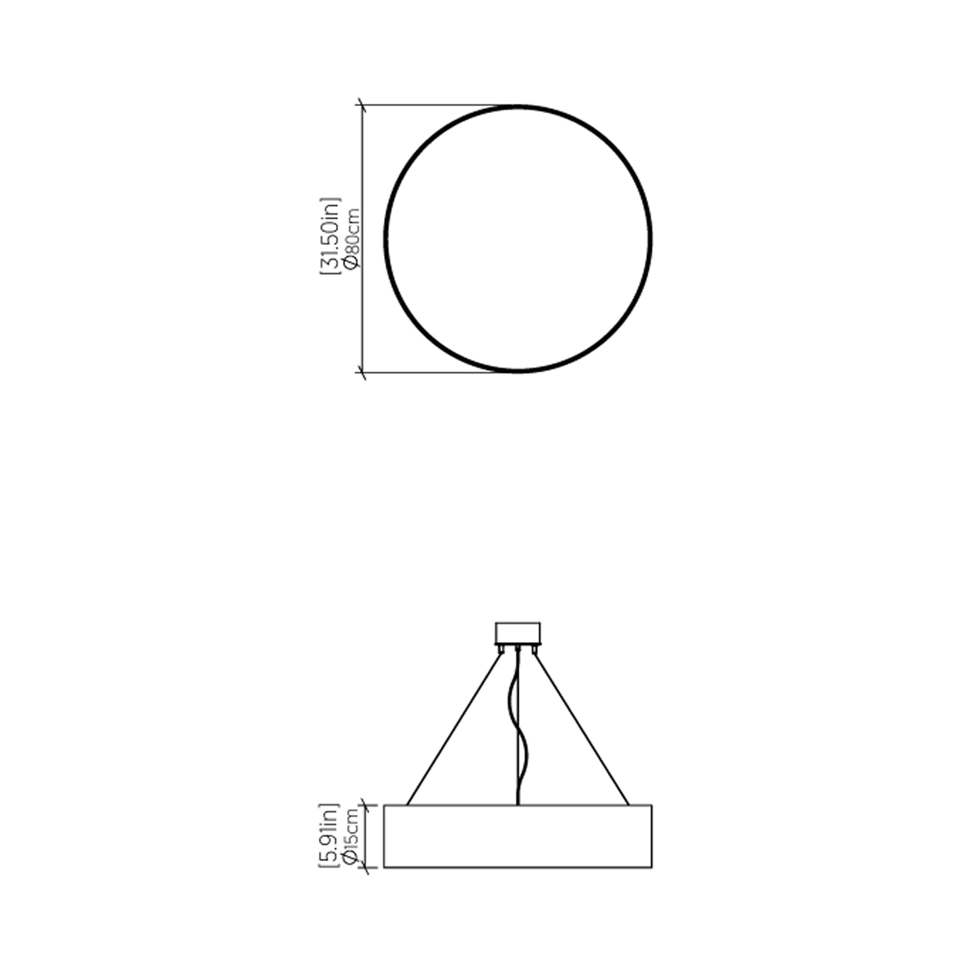 Cylindrical Small LED Pendant Light - line drawing.