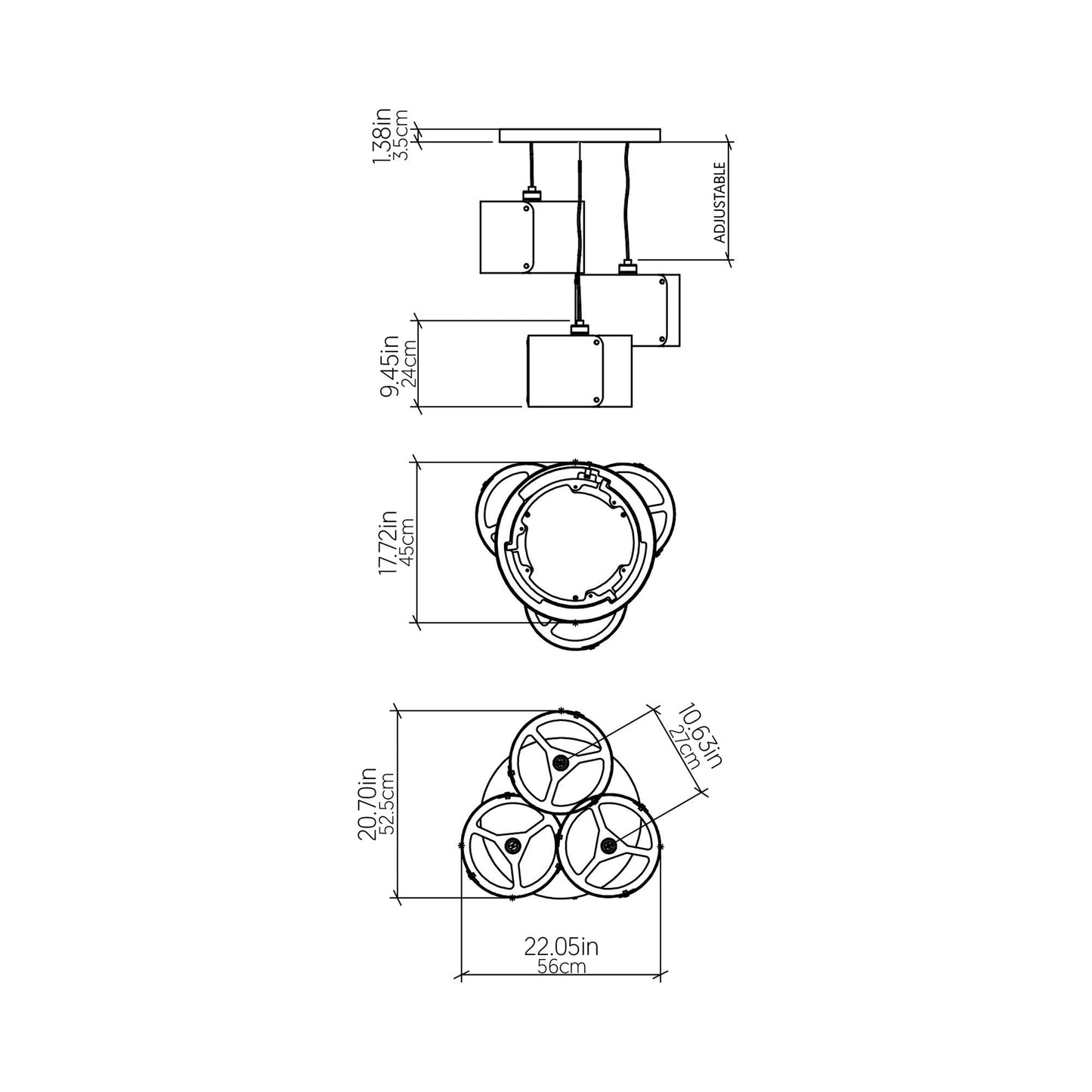Element Multi Light Pendant Light - line drawing.