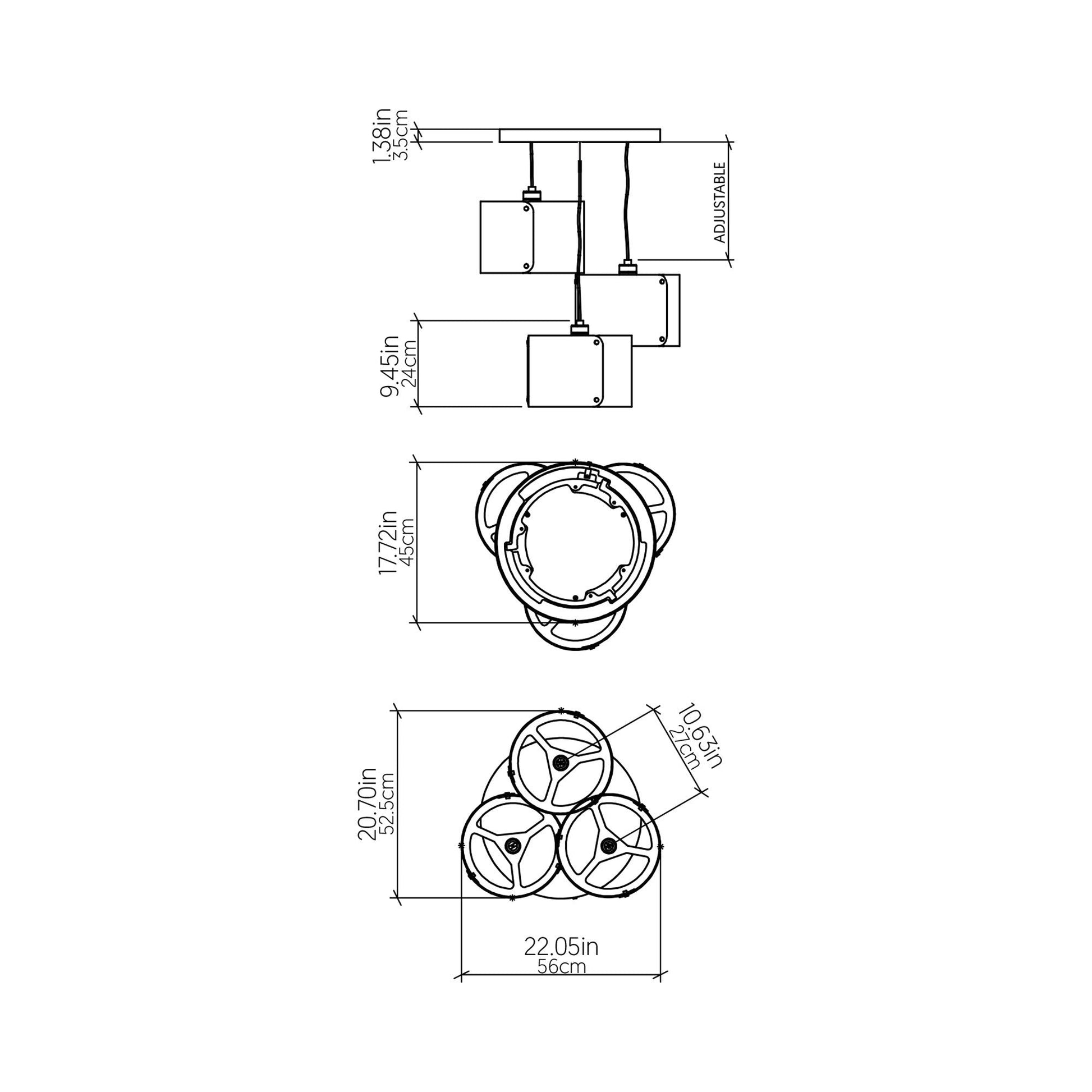 Element Multi Light Pendant Light - line drawing.
