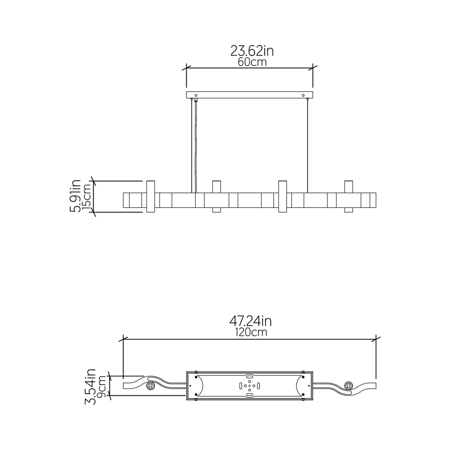 Flow 15 Linear Pendant Light - line drawing.