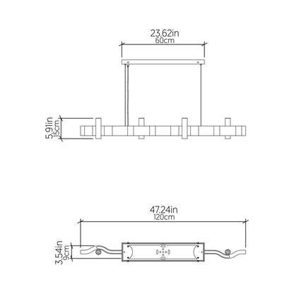Flow 15 Linear Pendant Light - line drawing.