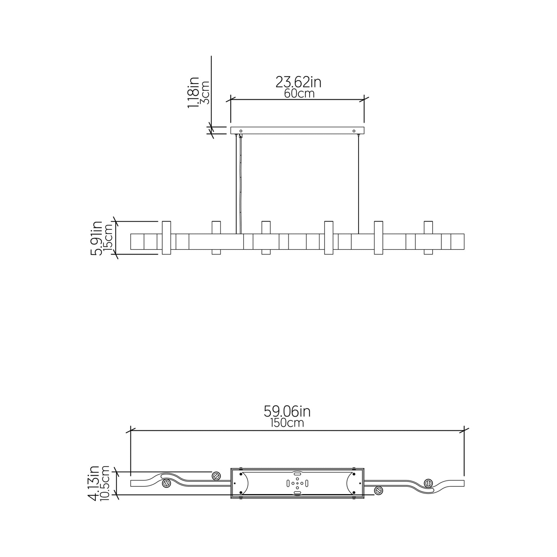 Flow 15 Linear Pendant Light - line drawing.