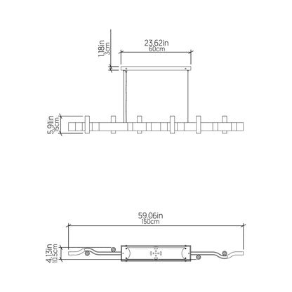 Flow 15 Linear Pendant Light - line drawing.