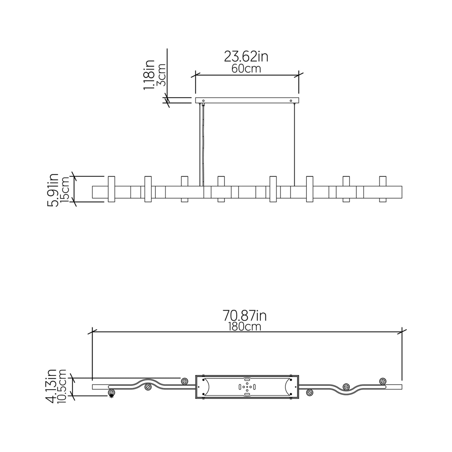 Flow 15 Linear Pendant Light - line drawing.
