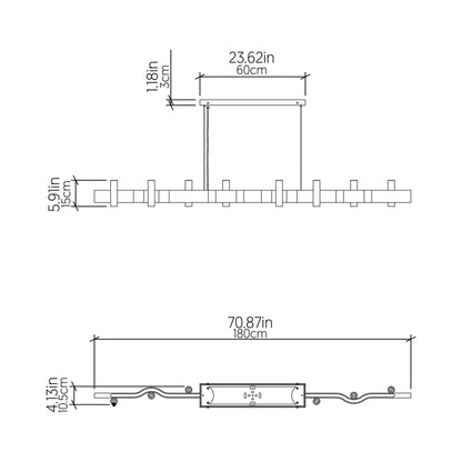 Flow 15 Linear Pendant Light - line drawing.