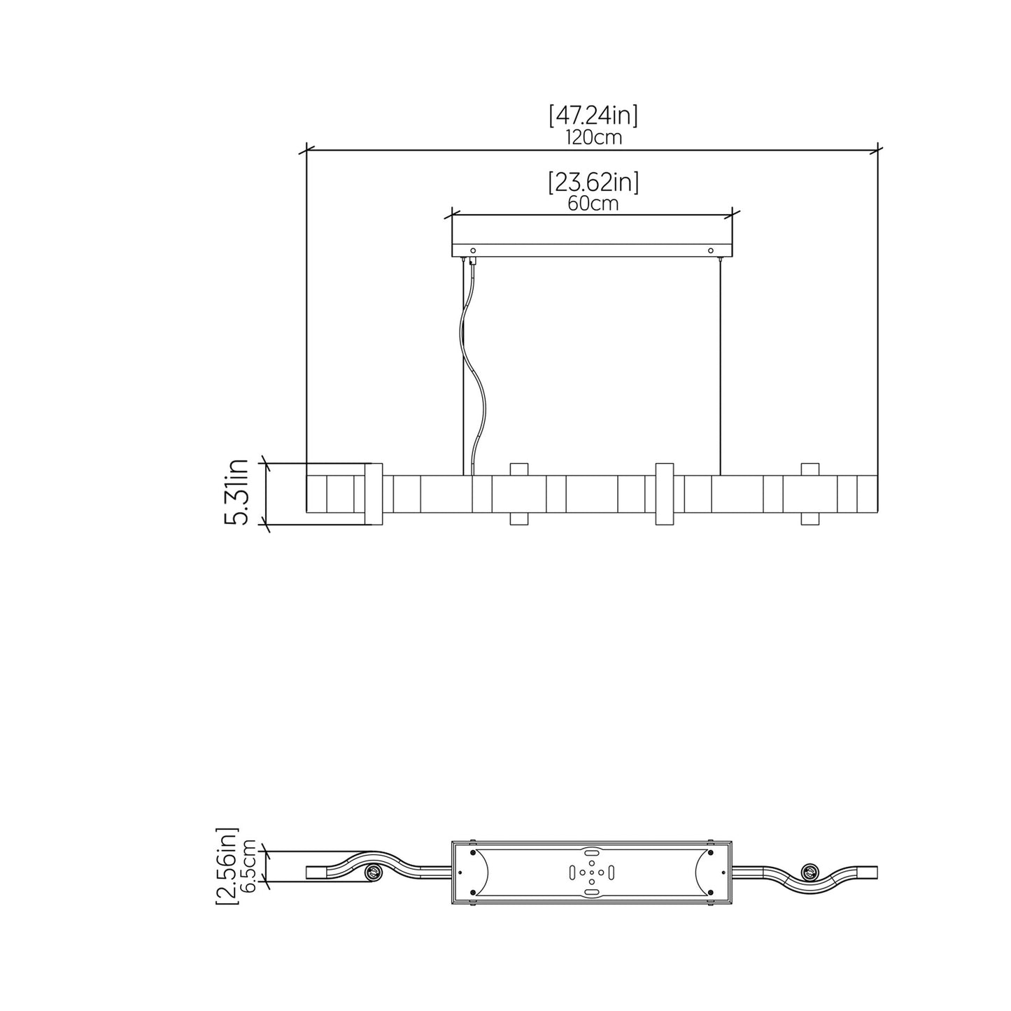 Flow Linear Pendant Light - line drawing.