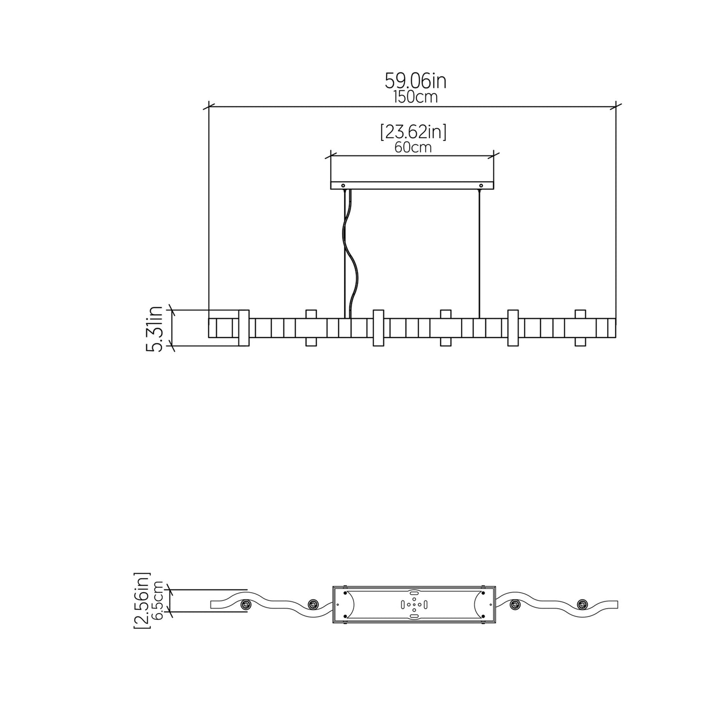 Flow Linear Pendant Light - line drawing.