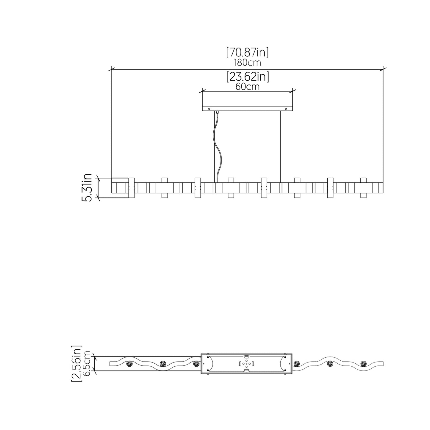 Flow Linear Pendant Light - line drawing.