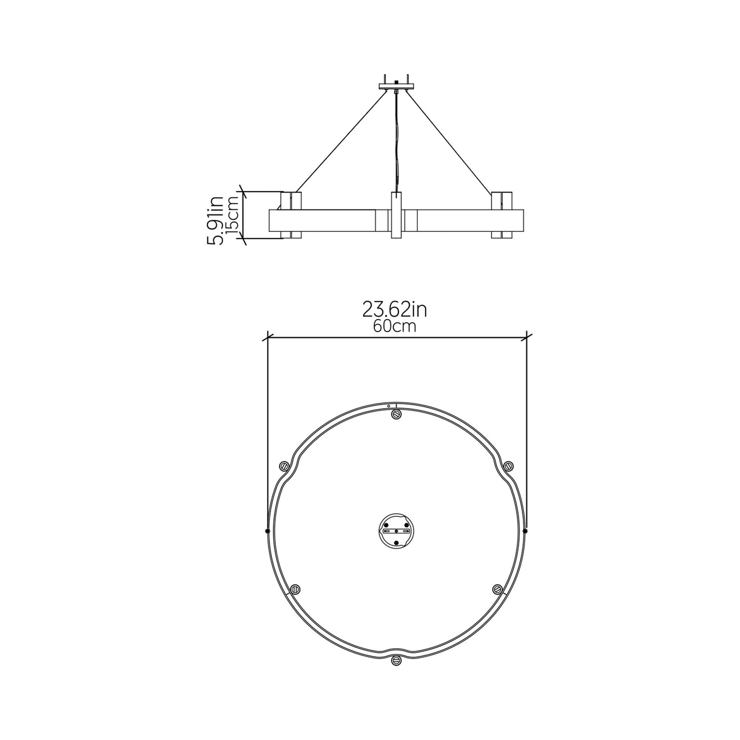 Flow Round Pendant Light - line drawing.