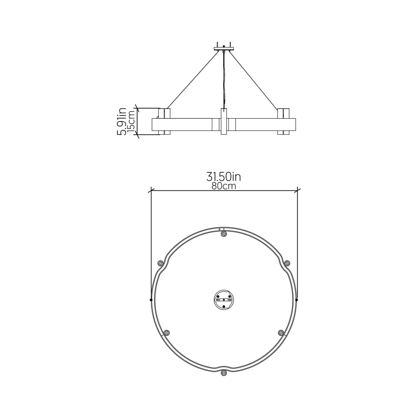 Flow Round Pendant Light - line drawing.