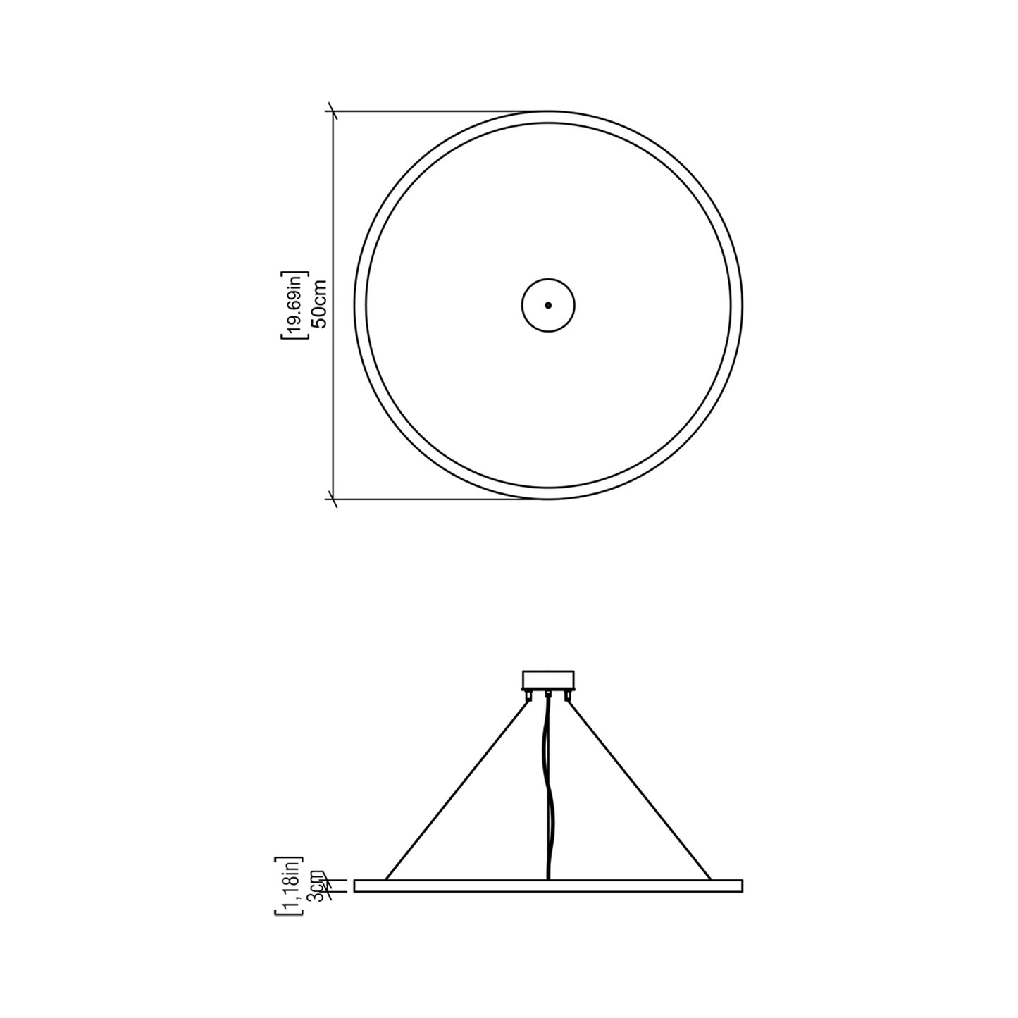 Frame LED Pendant Light - line drawing.