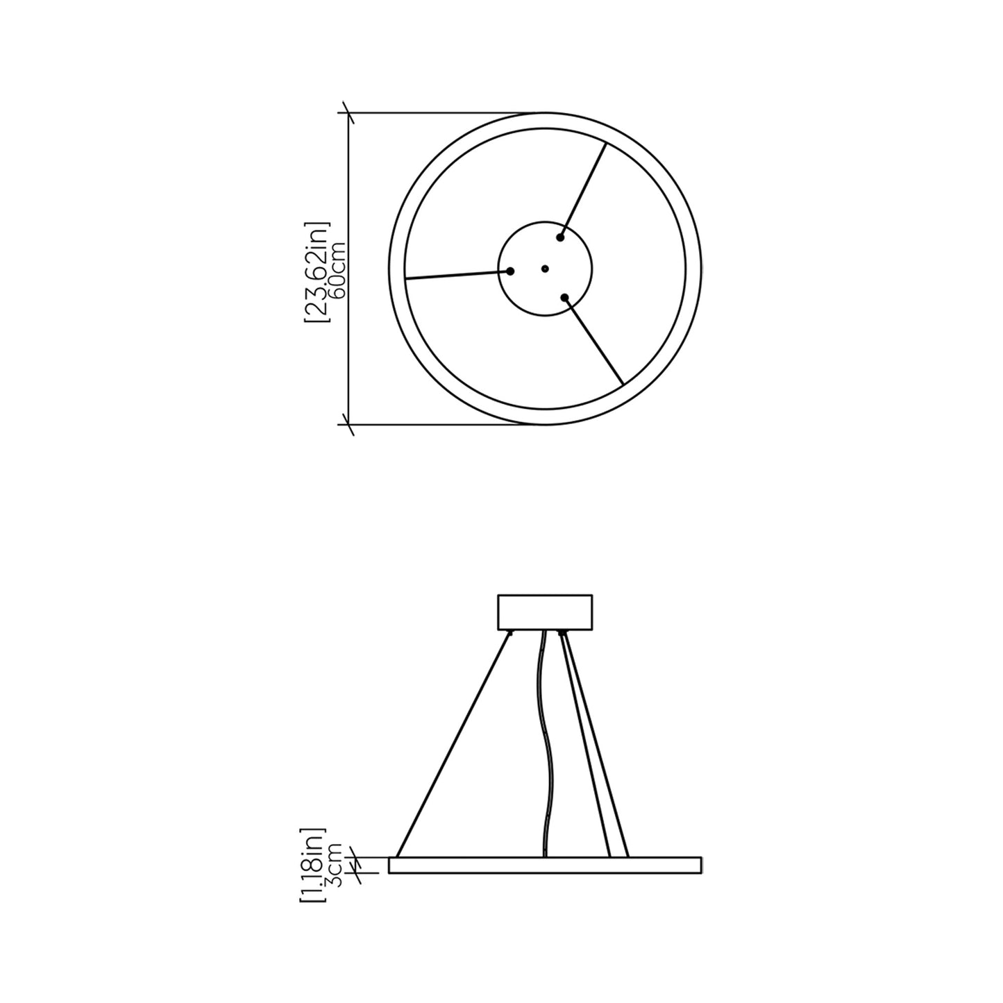Frame LED Pendant Light - line drawing.