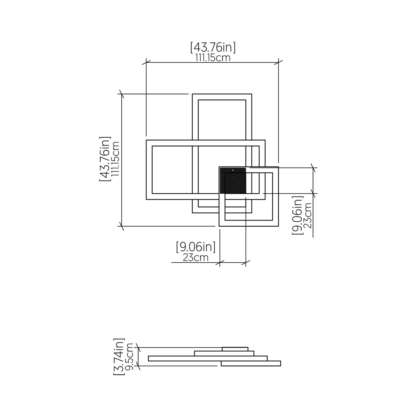 Frame Square LED Ceiling / Wall Light - line drawing.