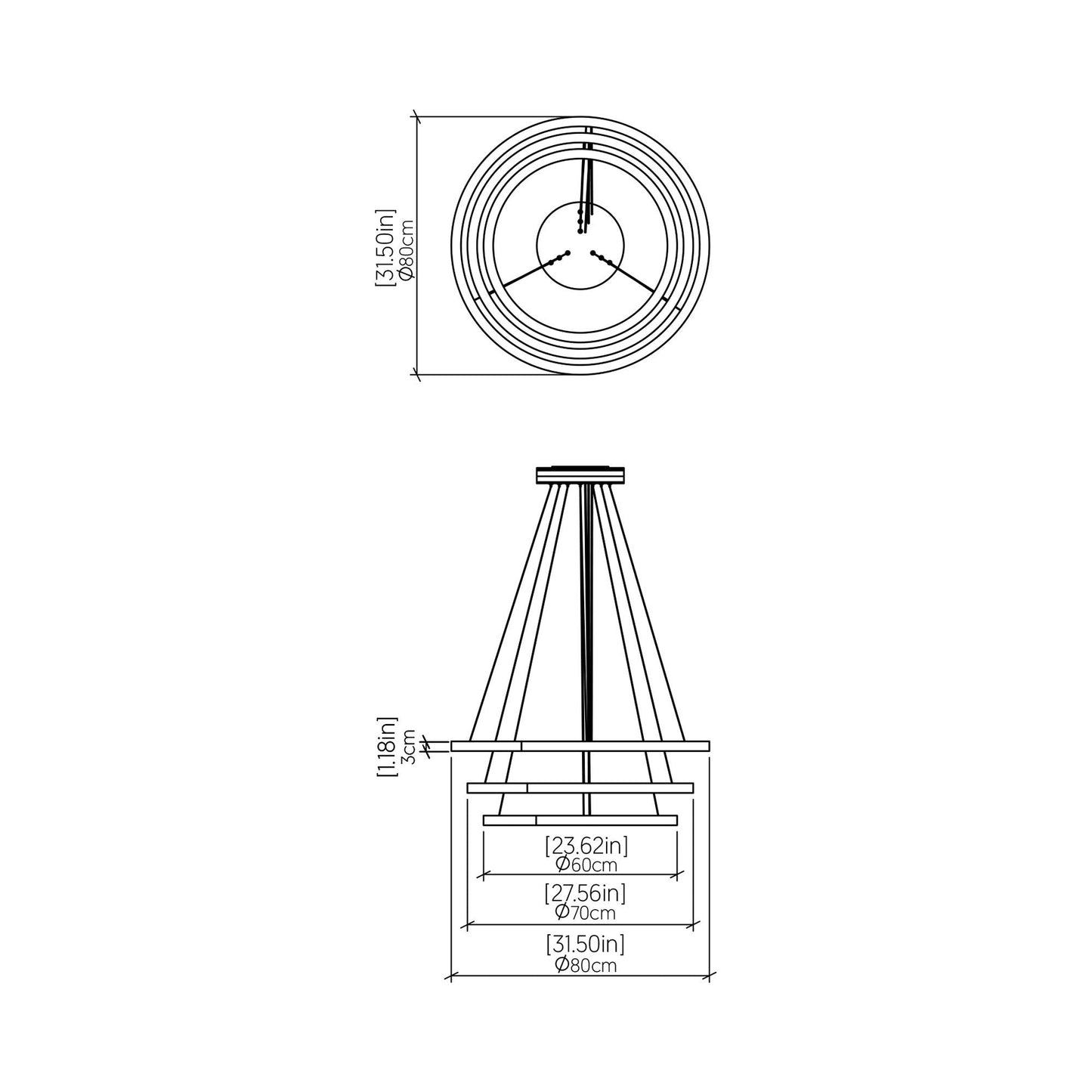 Frame Trio LED Pendant Light - line drawing.
