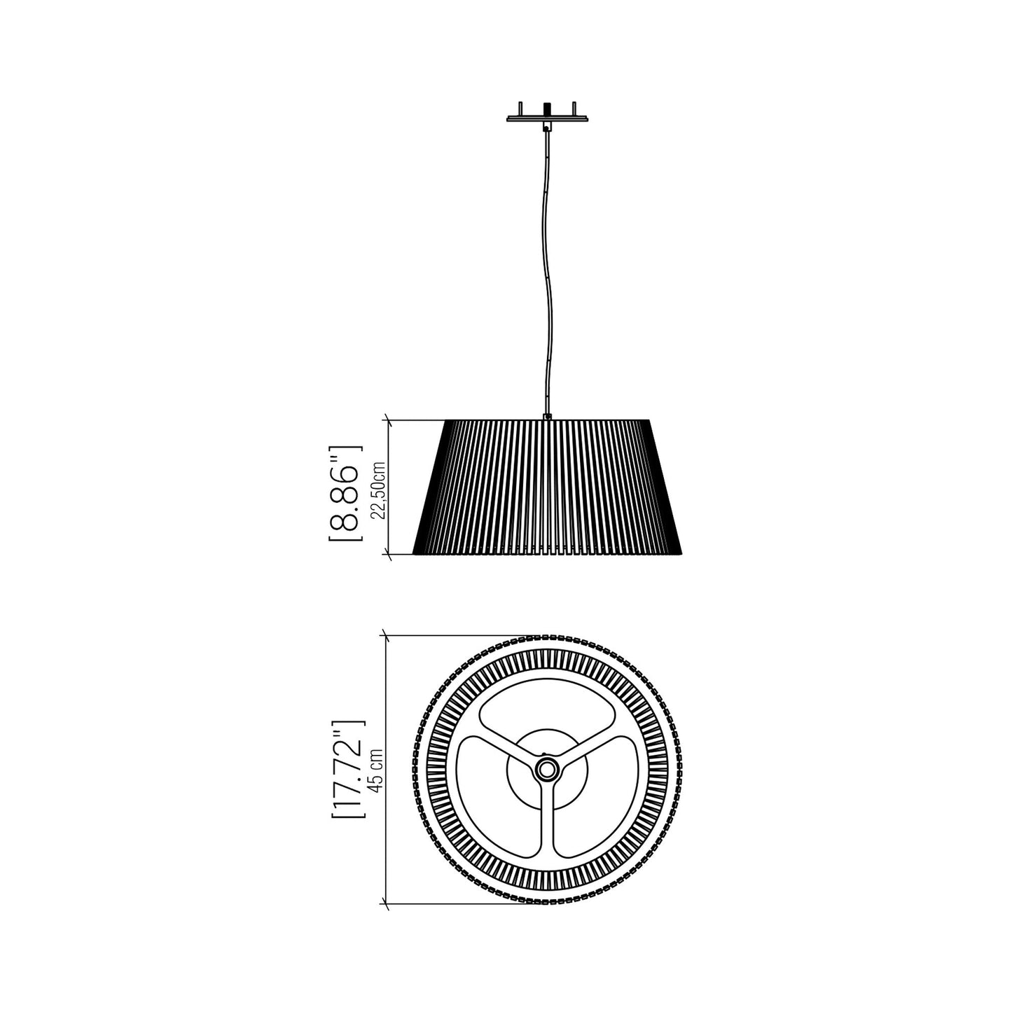 Living Hinges 148 Pendant Light - line drawing.