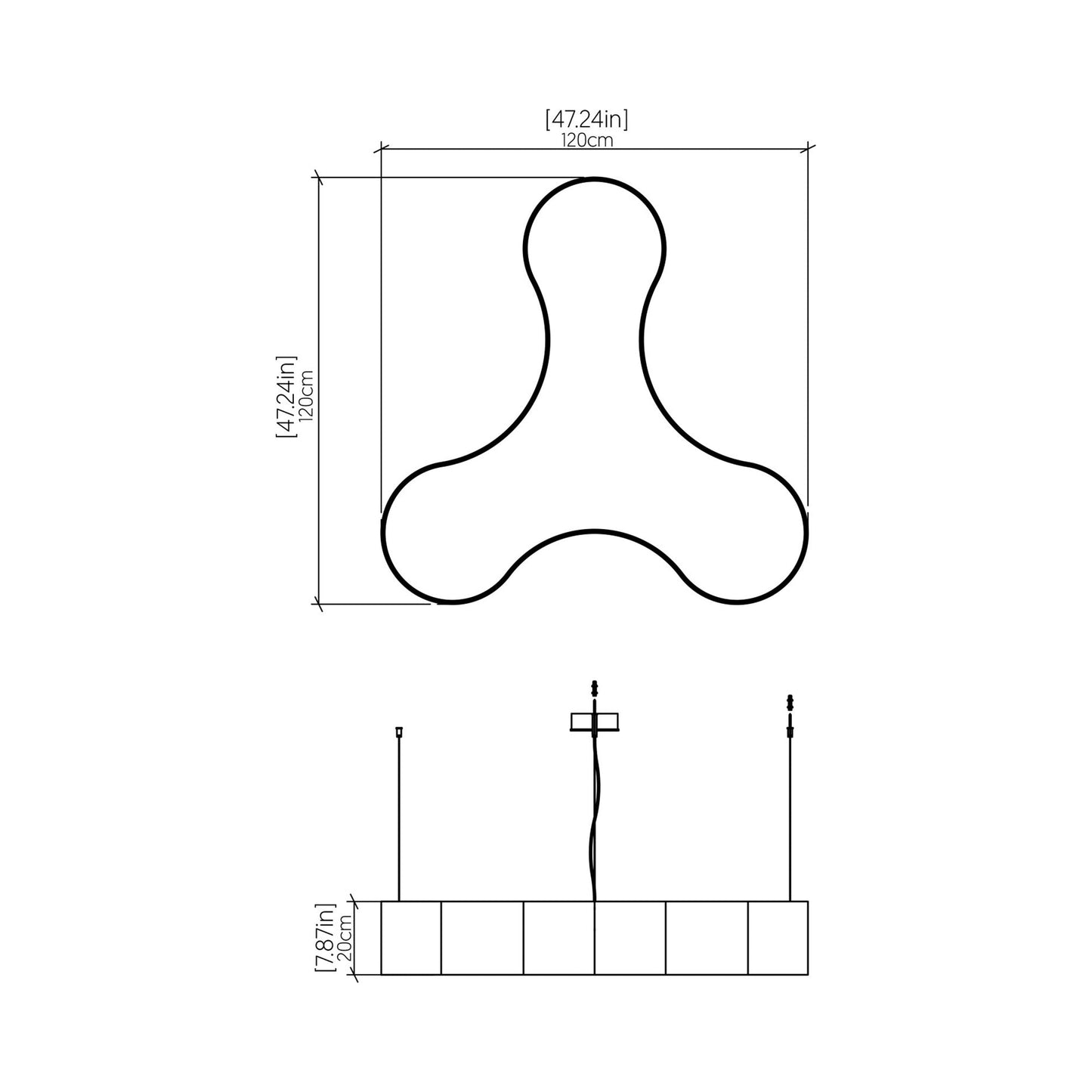 Organic 1222 LED Pendant Light - line drawing.