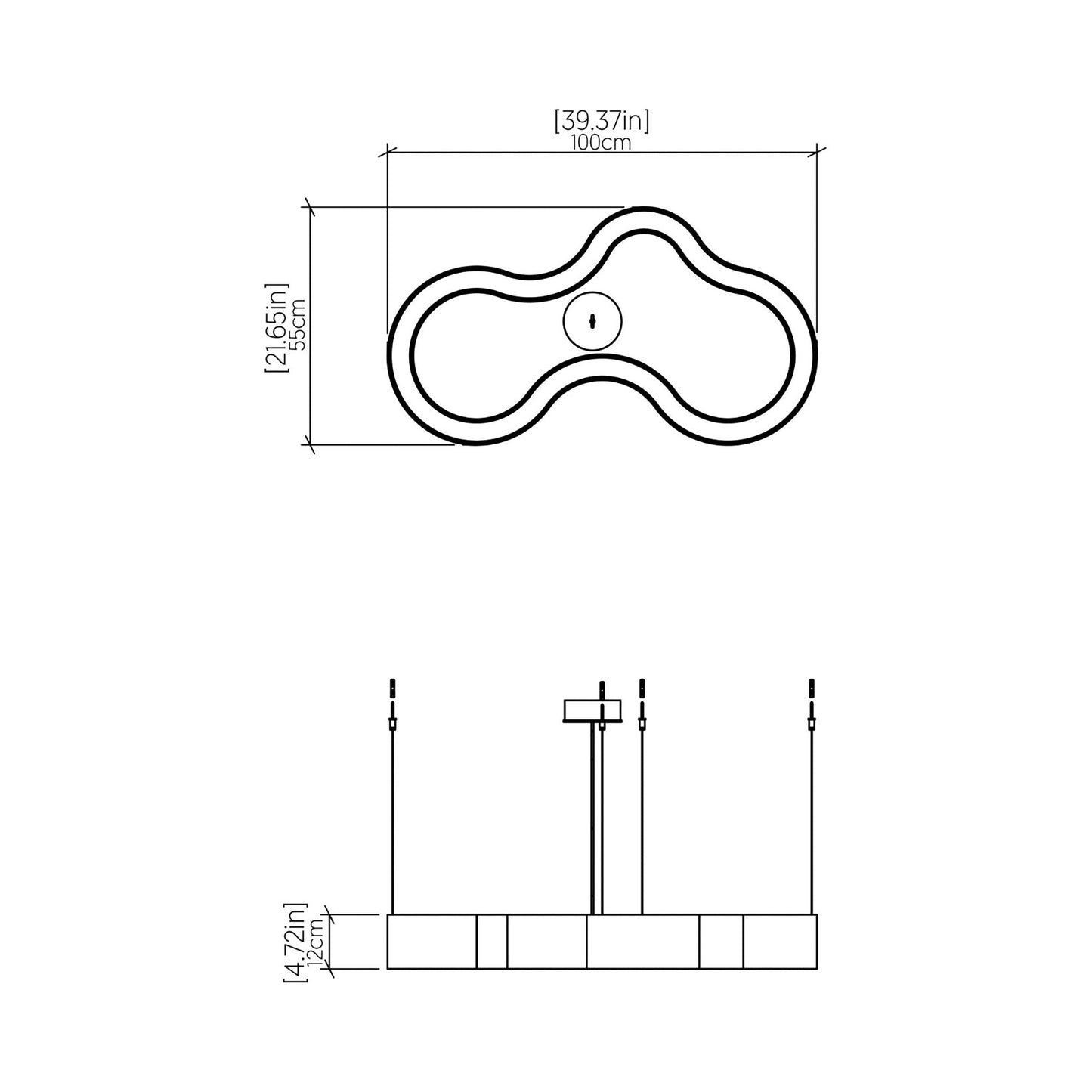 Organic 134 LED Pendant Light - line drawing.