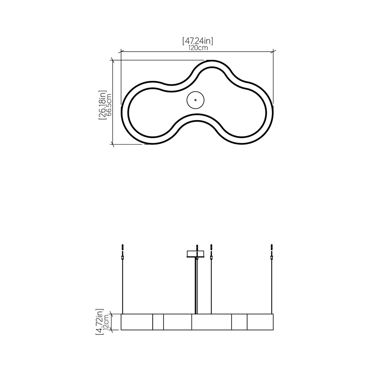 Organic 134 LED Pendant Light - line drawing.