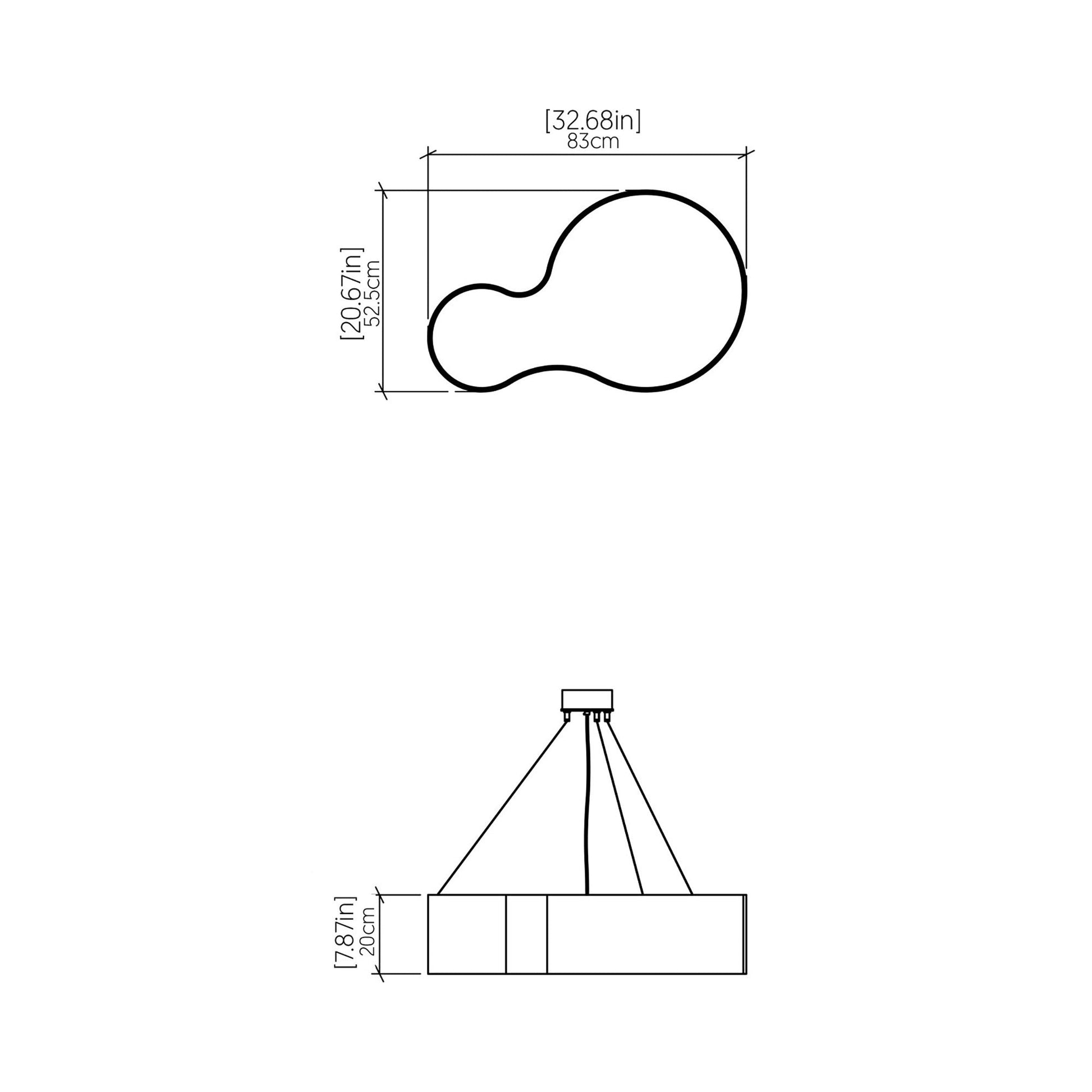 Organic 285 LED Pendant Light - line drawing.
