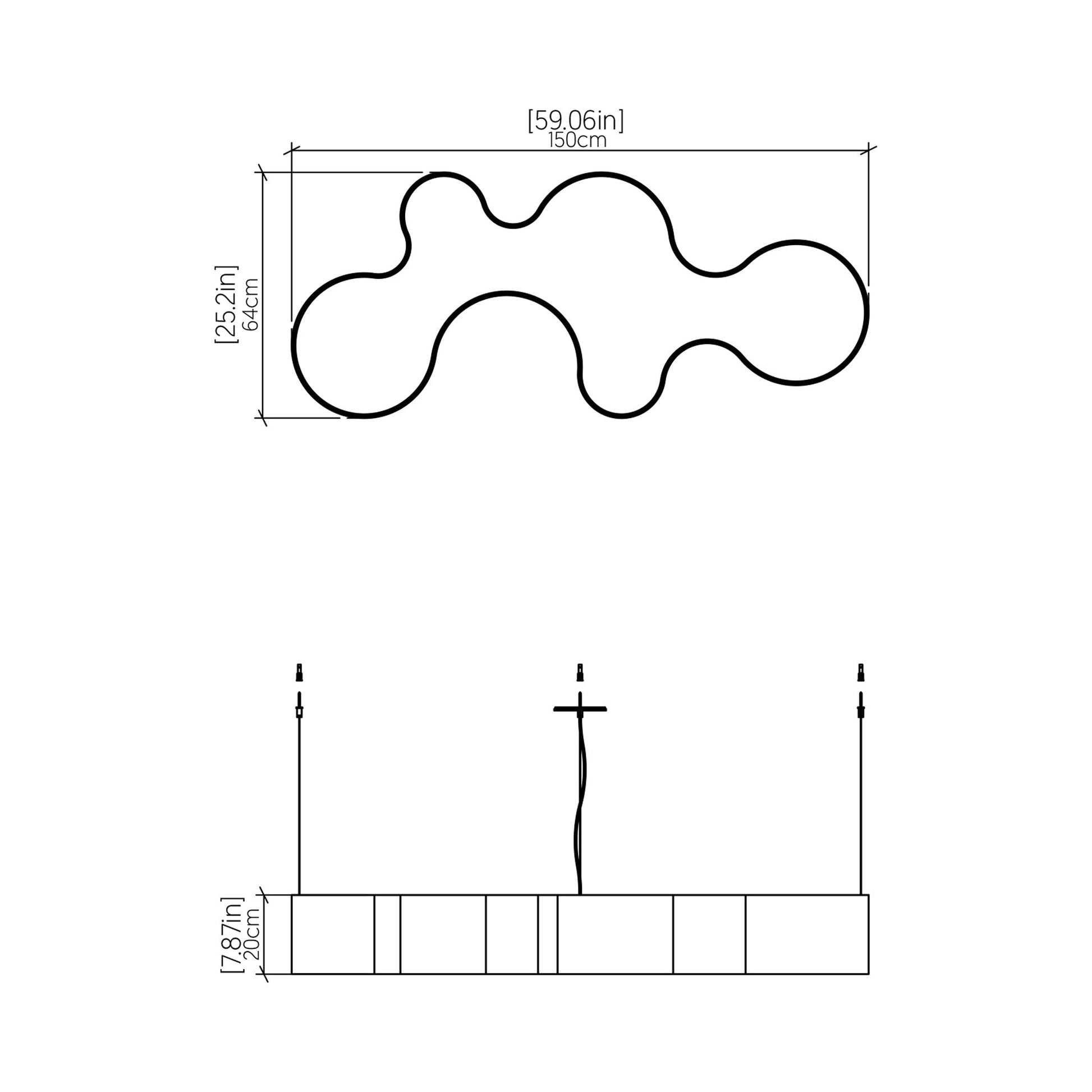 Organico LED Pendant Light - line drawing.