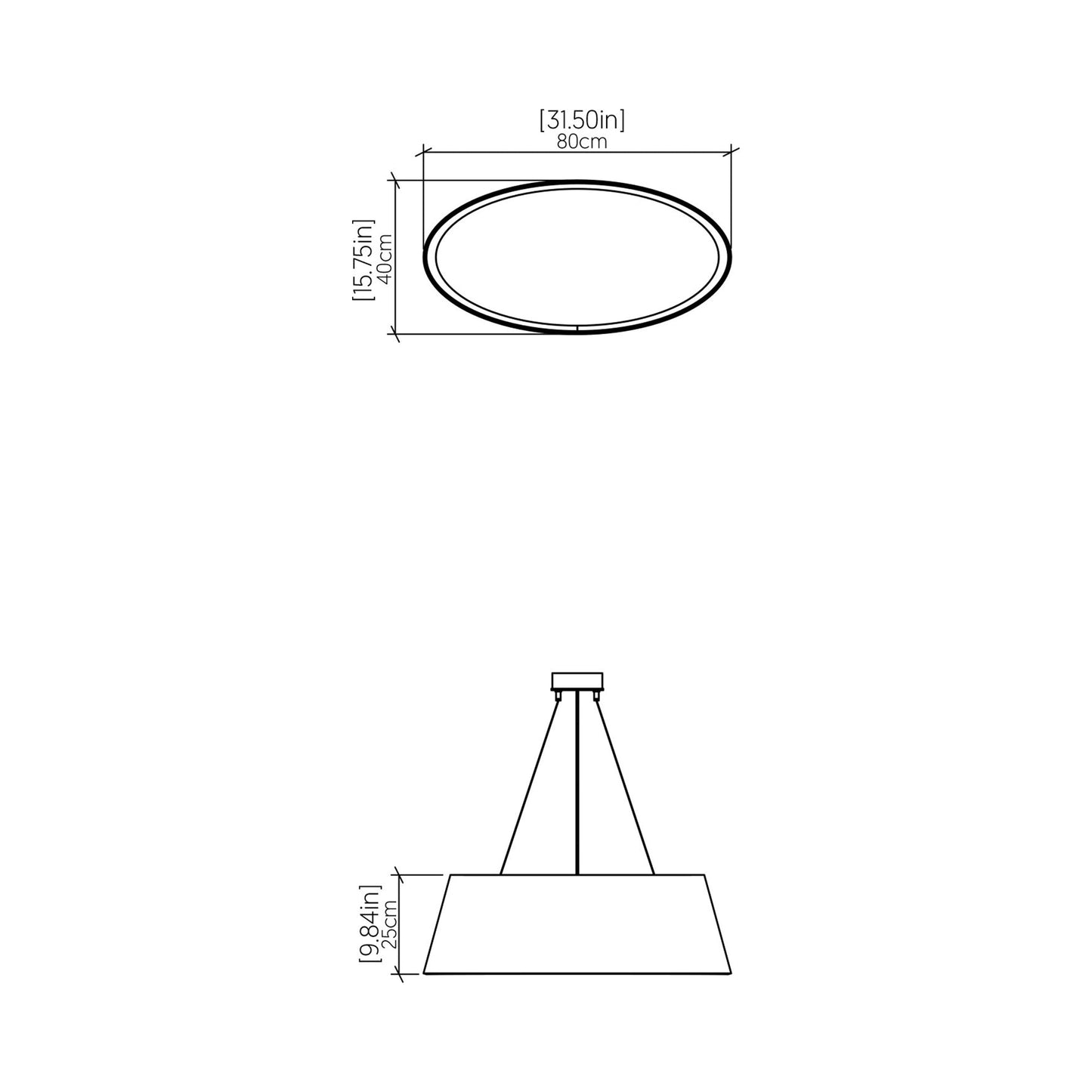 Oval 1218 LED Pendant Light - line drawing.