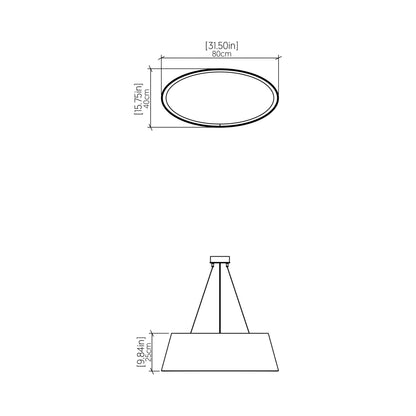 Oval 1218 LED Pendant Light - line drawing.