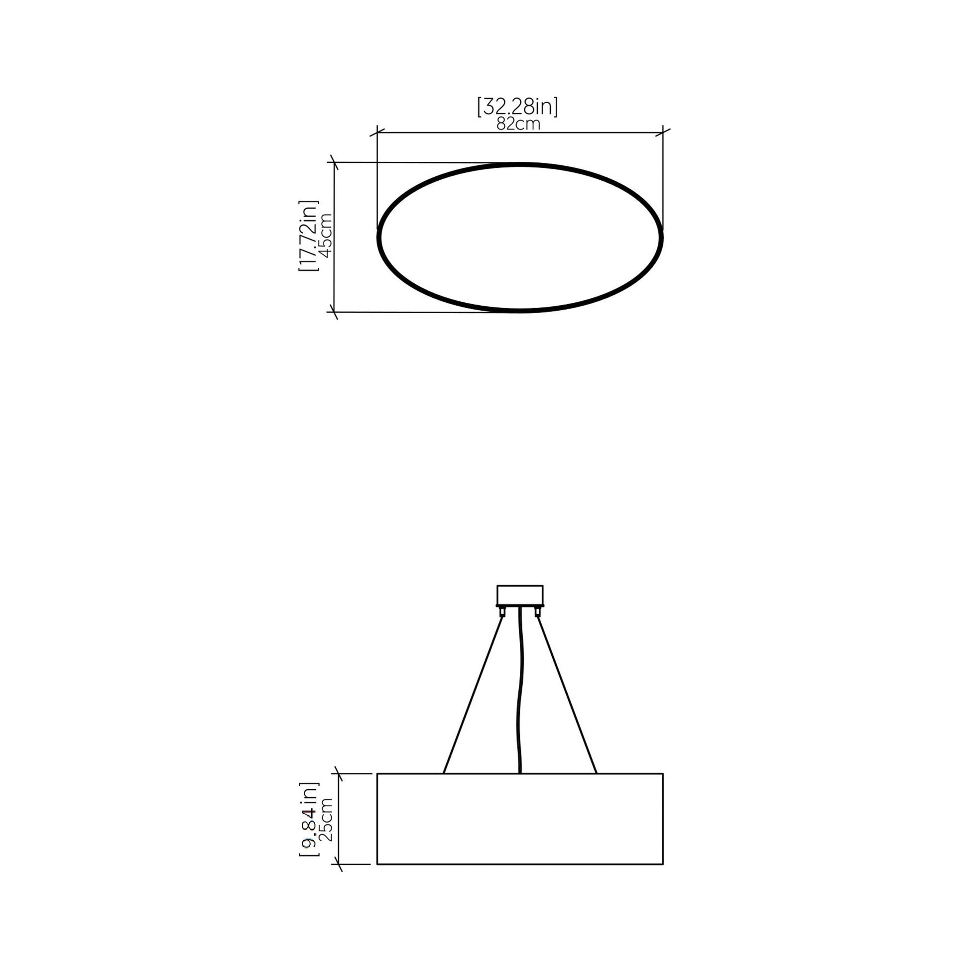 Oval 287 LED Pendant Light - line drawing.