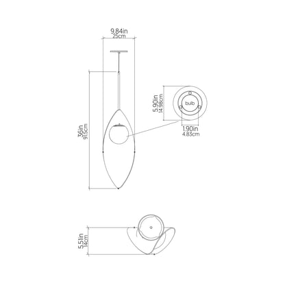 Oyster 1511 Pendant Light - line drawing.