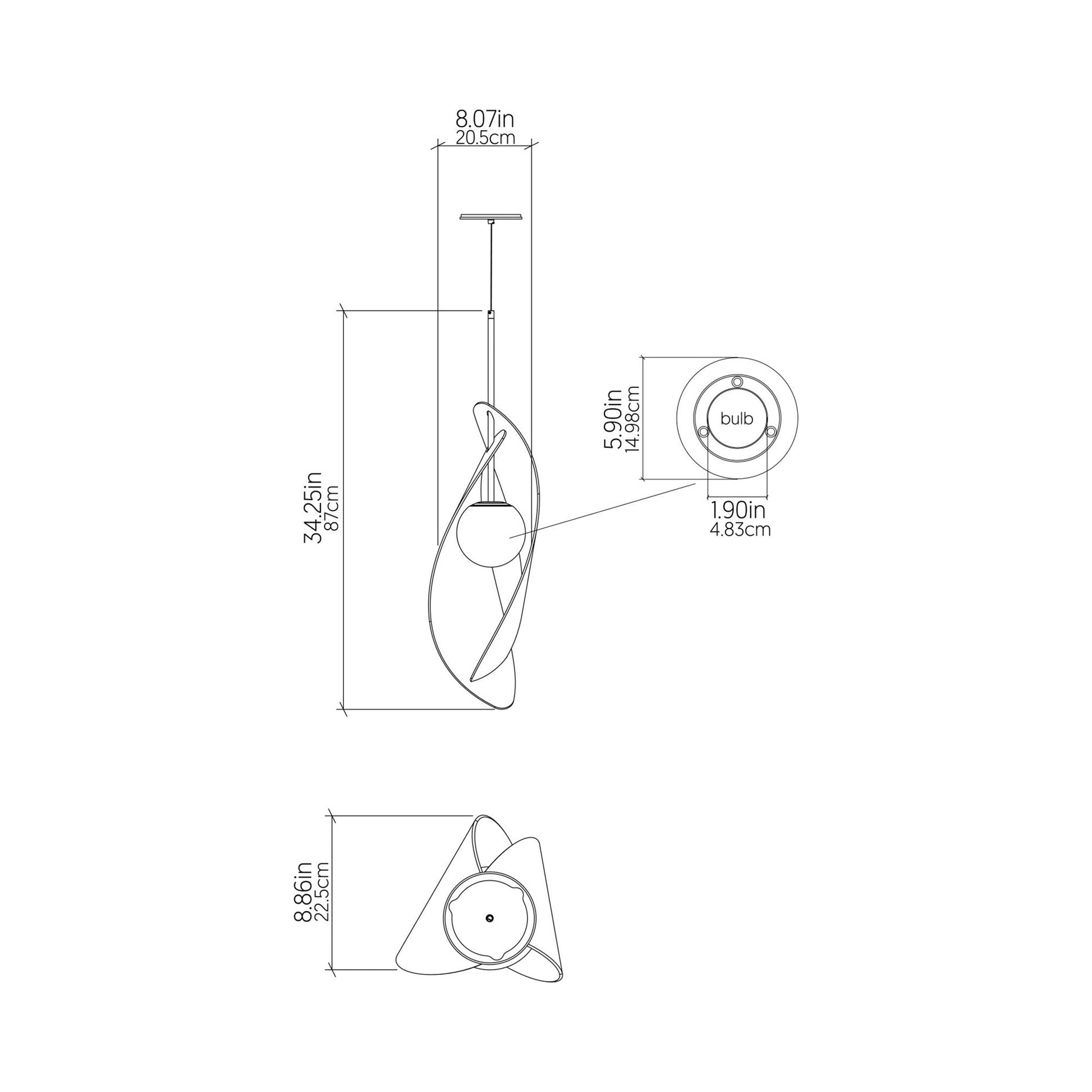 Oyster 1512 Pendant Light - line drawing.