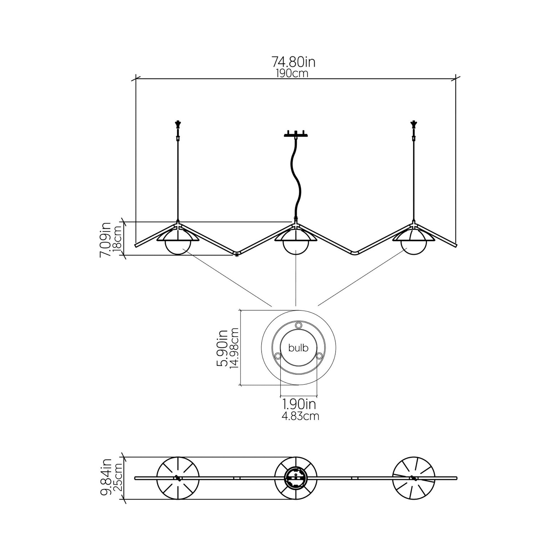 Oyster 1516 Pendant Light - line drawing.