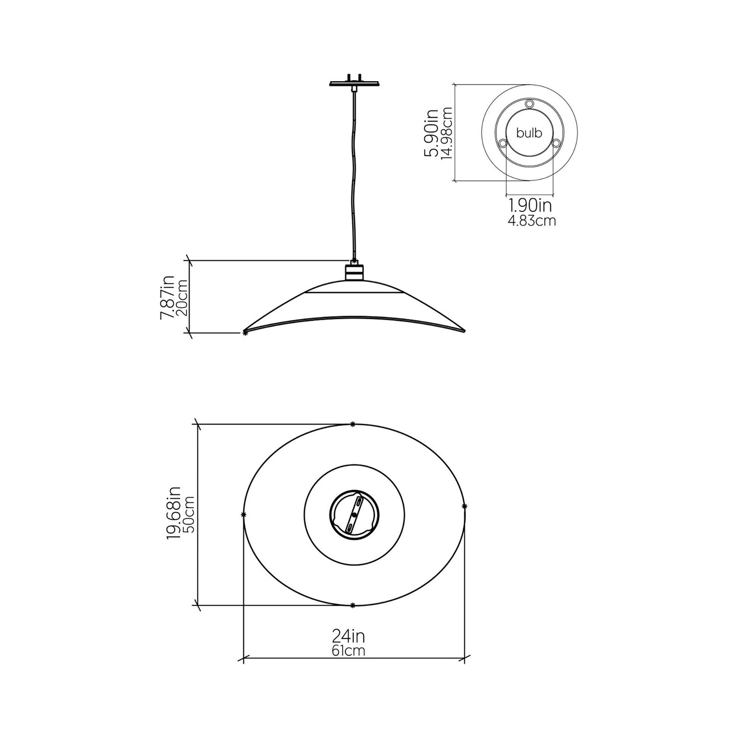 Oyster 1546 Pendant Light - line drawing.