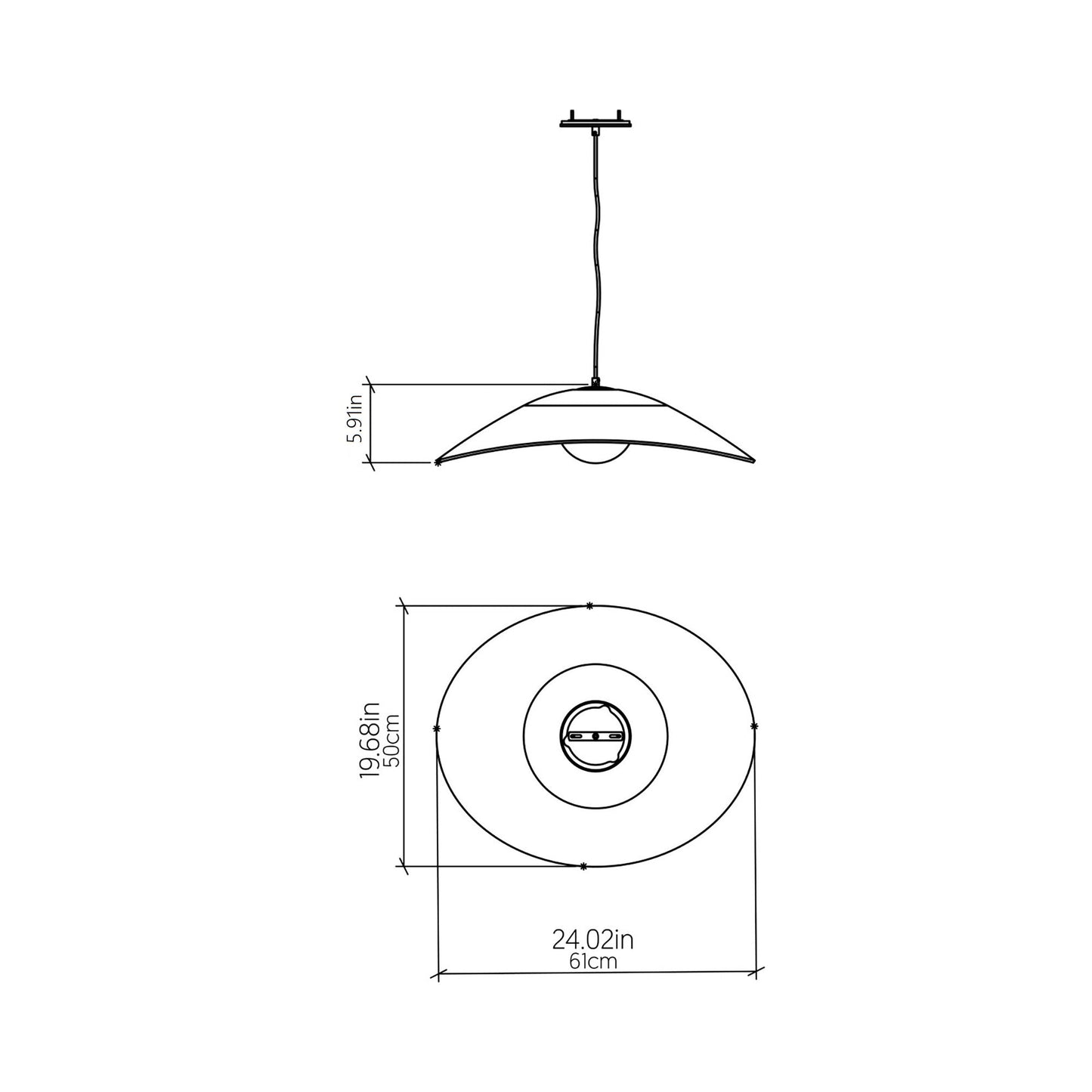 Oyster 1547 Pendant Light - line drawing.