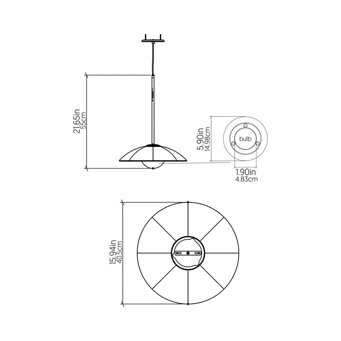 Oyster Round Pendant Light - line drawing.